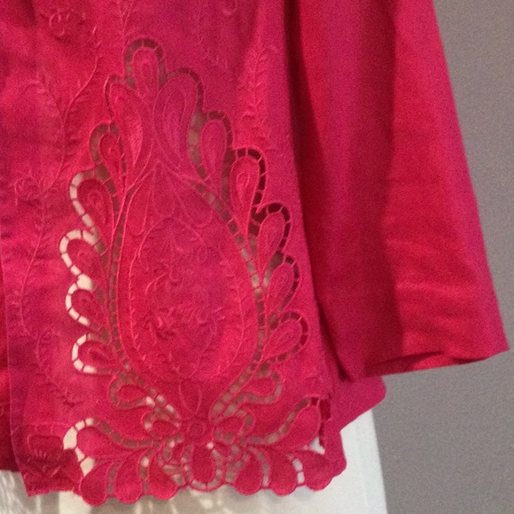 Chico's Hot Pink Cutout Linen Open Front Jacket Size 0/S/4 - Picture 4 of 16